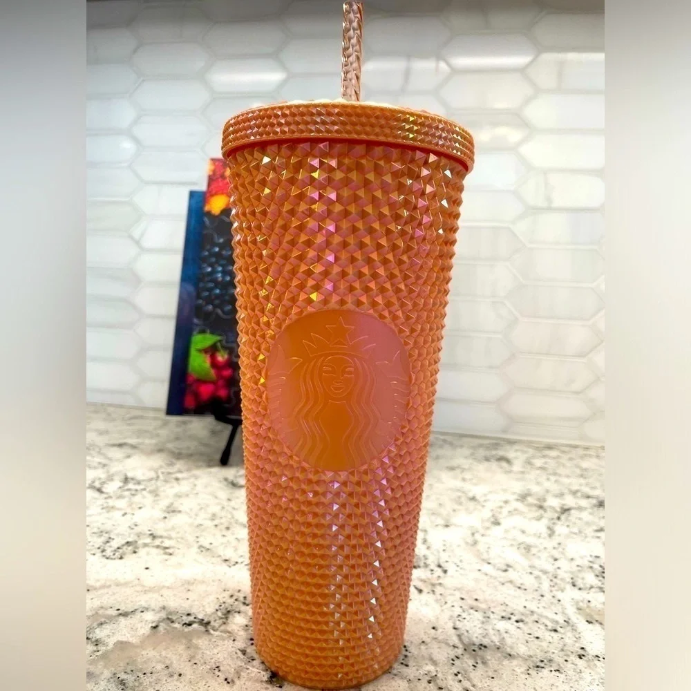 Starbucks 2024 Iridescent Peach Pink Holiday PVD Studded Bling Tumbler. NWT. WOW